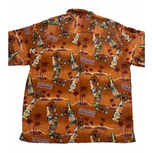 Big Dogs Shirt Size L Orange Floral Hawaiian It's 5 O'clock Somewhere 100% Silk - Picture 13 of 16